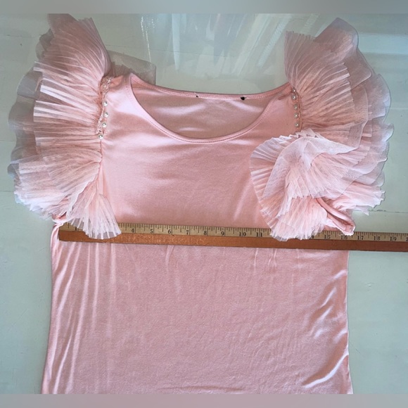 LAST SALE PRICE TOP FROTHY PLEATED LAYERS TULLE SLEEVE ROSE SIZE SMALL STRETCH - Picture 10 of 13